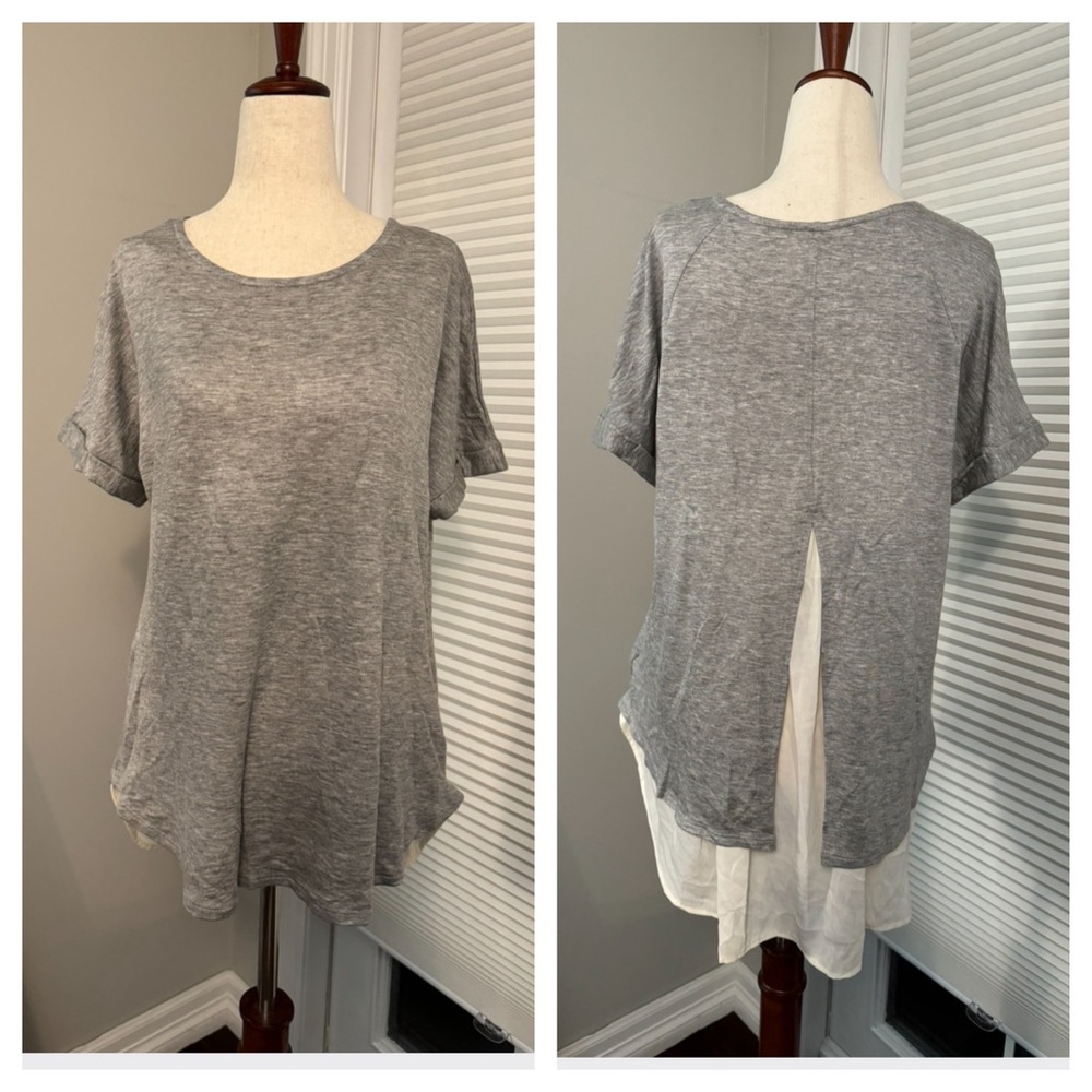 Gilli | Relaxed Heather Grey Tee with Split Back Tail Ruffle | Small